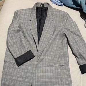 Gray Plaid Boxy Blazer
